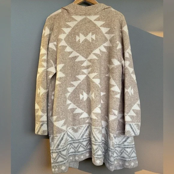 Frye Tan and White Cardigan Sweater with Geometric Design - Picture 8 of 8